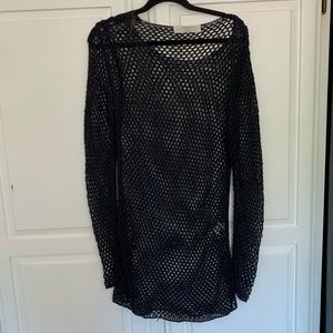 Zara crocheted long sleeve relaxed fit black dress